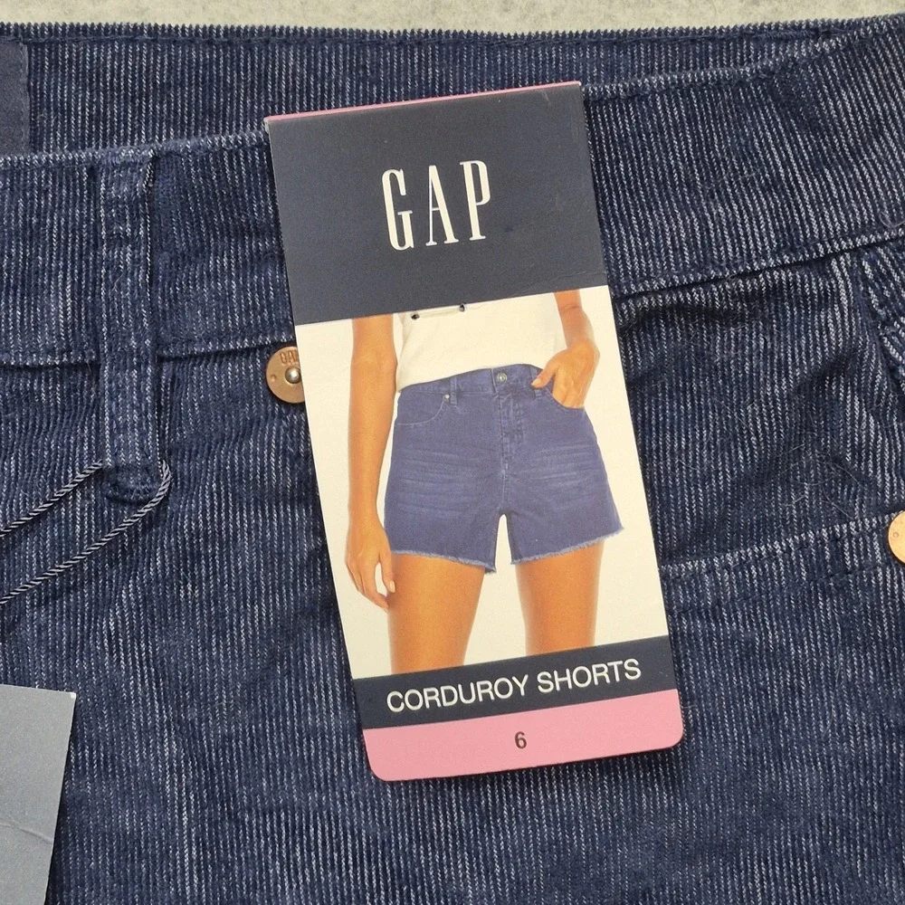 NWT Gap Womens 6 Dark Blue Corduroy Shorts Raw Hem High Rise Cut Off